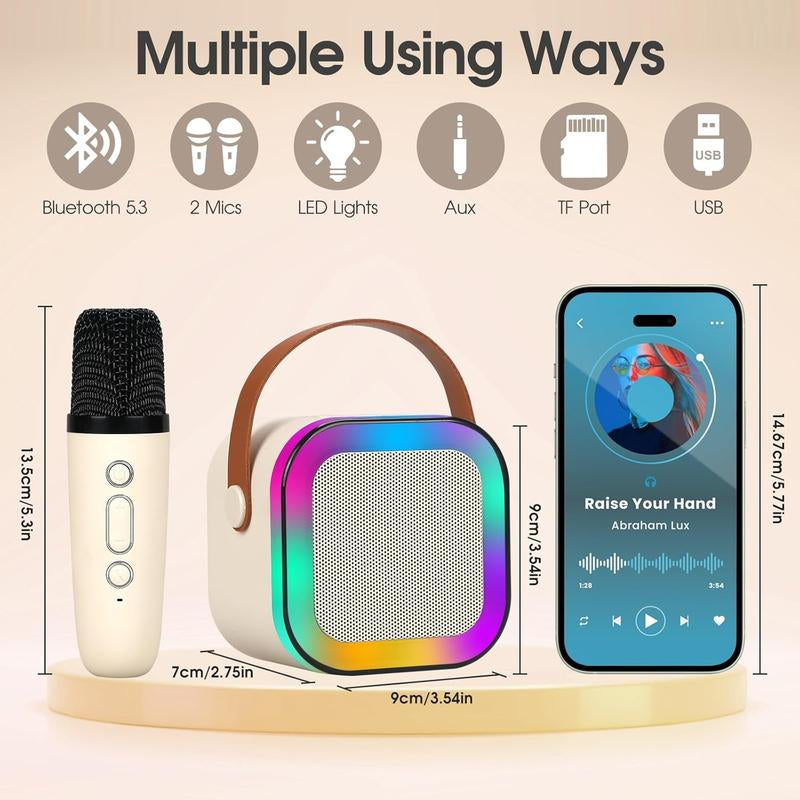 Mini Karaoke Machine with Microphone Sound System, Portable Karaoke Machine with 2 Wireless Microphones, Birthday Gifts for Girls and Children Aged 4-12, Family Gatherings(Cases & Covers)
