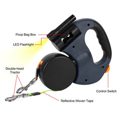 Retractable Dog Leash For Small Dogs Reflective Dual Pet Leash Lead 360 Swivel No Double Dog Walking Leash With Lights Pet Products