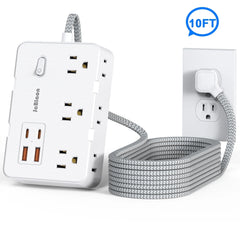 Surge Protector Power Strip 10 Ft Braided Extension Cord with 6 Outlets 4 USB Ports(2 USB C) for College Dorm Room Essentials