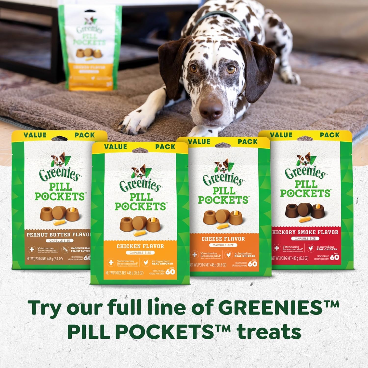 Pill Pockets for Dogs Large Size, Soft Dog Treats, with Real Peanut Butter, 15.8 Oz. Pouch (60 Treats)