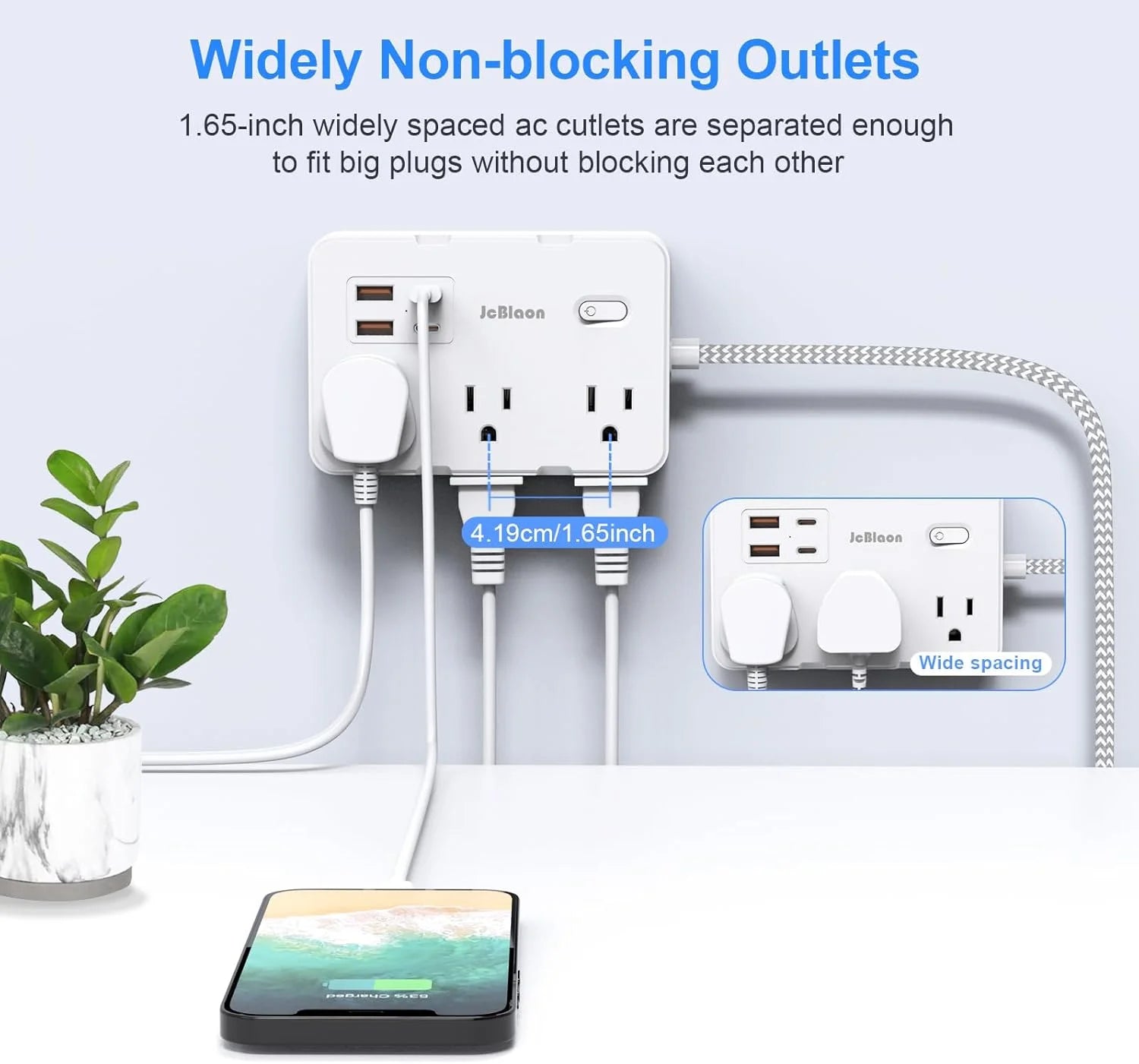 Surge Protector Power Strip 10 Ft Braided Extension Cord with 6 Outlets 4 USB Ports(2 USB C) for College Dorm Room Essentials