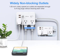Surge Protector Power Strip 10 Ft Braided Extension Cord with 6 Outlets 4 USB Ports(2 USB C) for College Dorm Room Essentials
